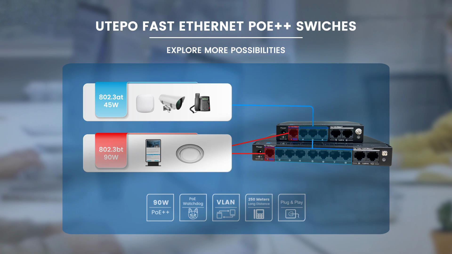 Video introduction of Fast Ethernet PoE++ switches UTP3106-PSD & UTP3210-PSD